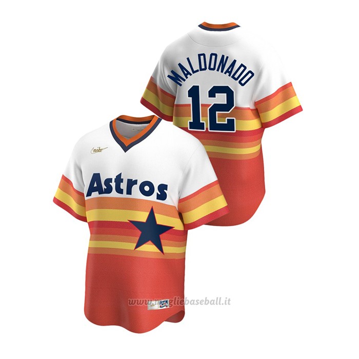 Maglia Baseball Uomo Houston Astros Martin Maldonado Cooperstown Collection Primera Bianco Arancione